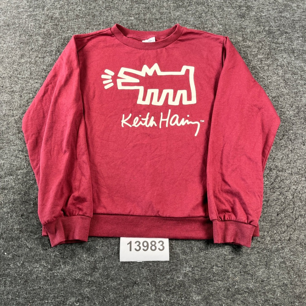 Keith Haring Sweatshirt Mens Small Red Barking Dog Graphic Long Sleeve Pullover